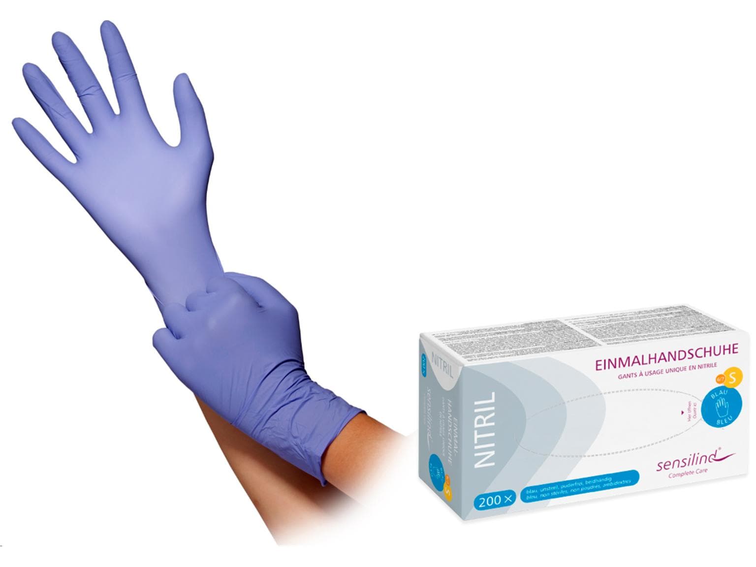 Handschuhe Nitril "Sensilind" Premium Grösse M, blau/violet, puderfrei