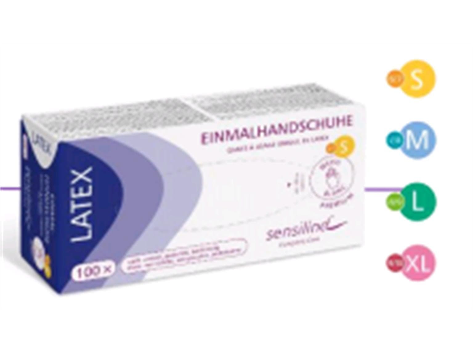 Handschuhe Sensilind Premium, Latex, Grösse M, weiss, pudefrei