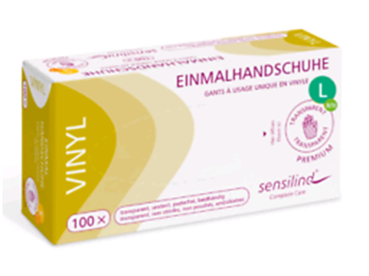 Handschuhe Vinyl Grösse XL, ungepudert, transparent, Marke Sensilind