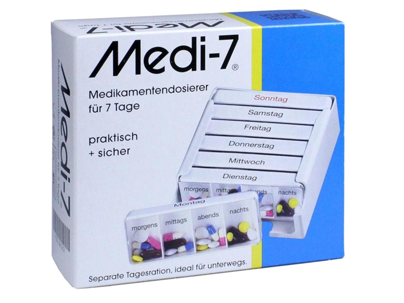 Tablettendispenser für 7 Tage, MEDI-7, weiss, mit extra grossen Fächer,