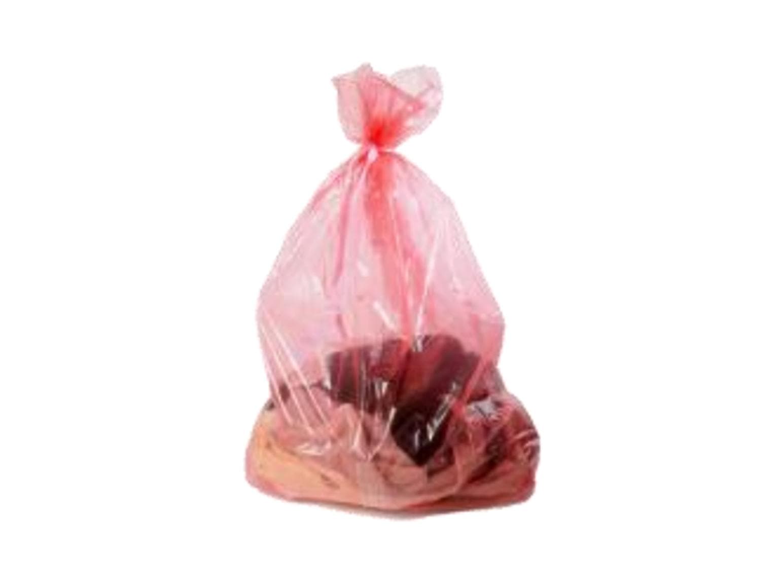 Wäschesack, mit wasserlöslichem Siegel- streifen, 71 x 76 cm, 30 µ, rot-transp.,