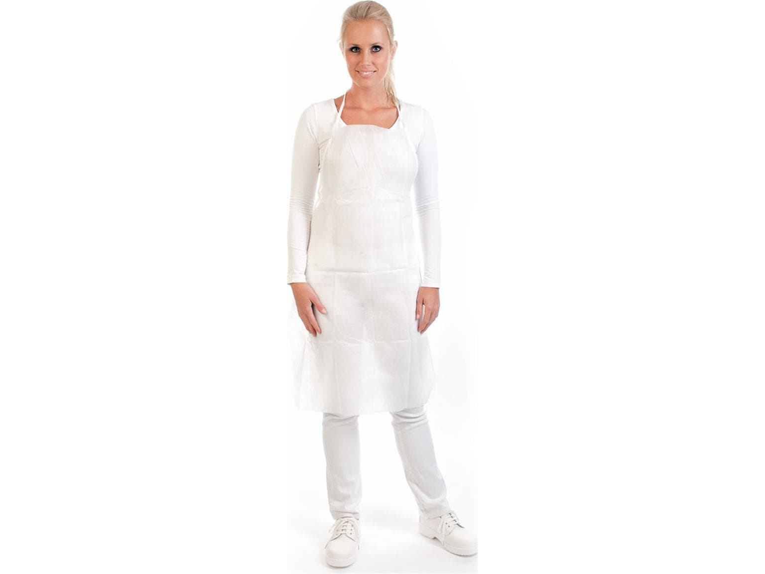 Latzschürze, PP, 40 gm2, weiss 90 x 70 cm, feuchtigkeits- und schmutz-