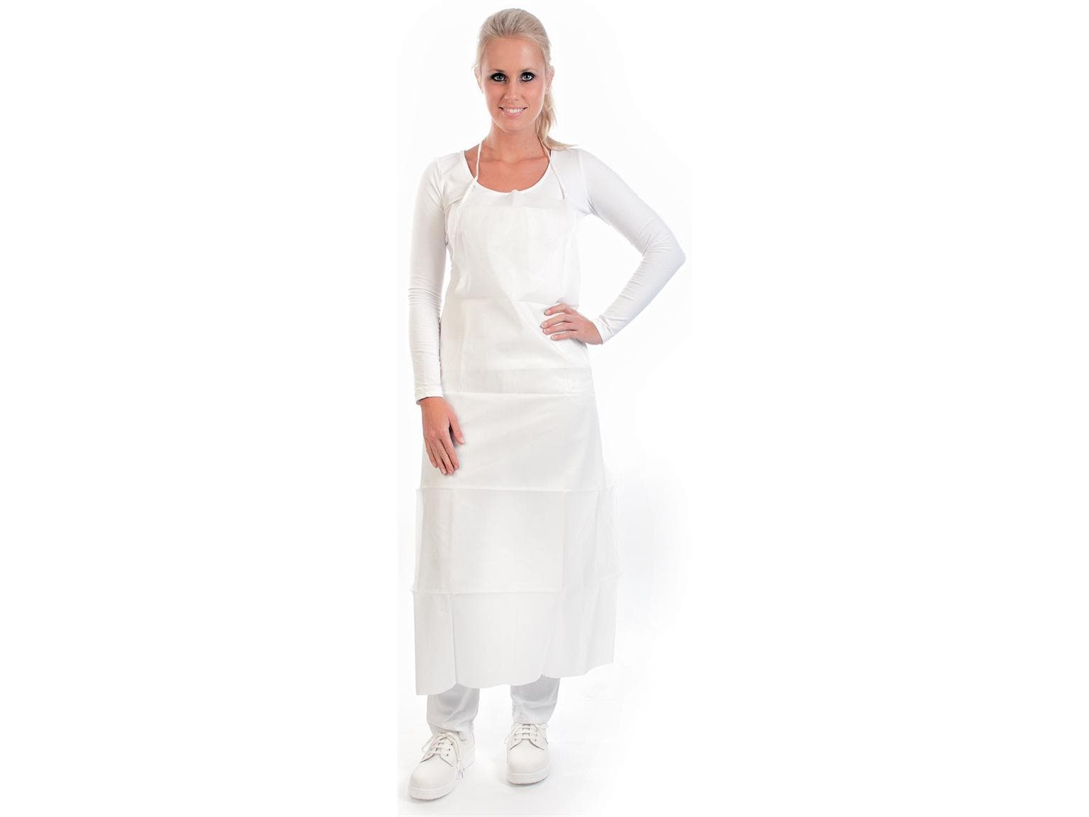 Latzschürze, PP+CPE beschichtet, 50 gm2, weiss,115 x 70 cm,wasserdicht, reissfest