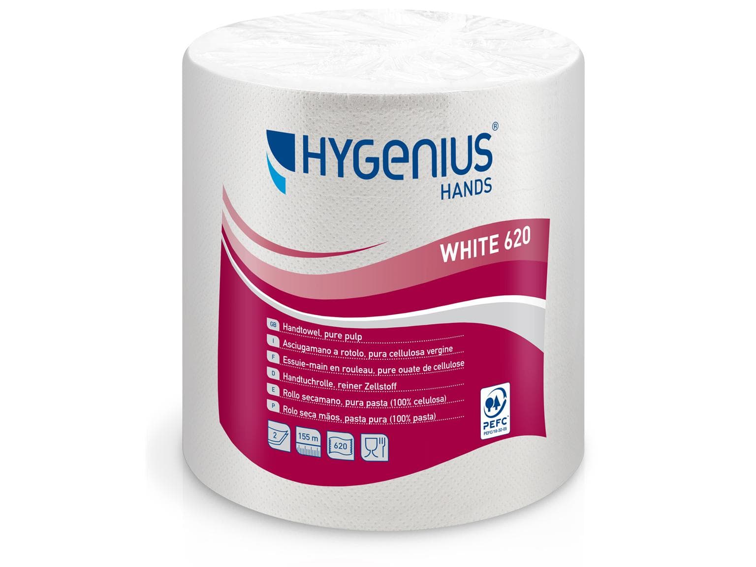 Handtuchrollen Hygenius Hands White 620, 100% Zellstoff, 2-lagig, hochweiss,
