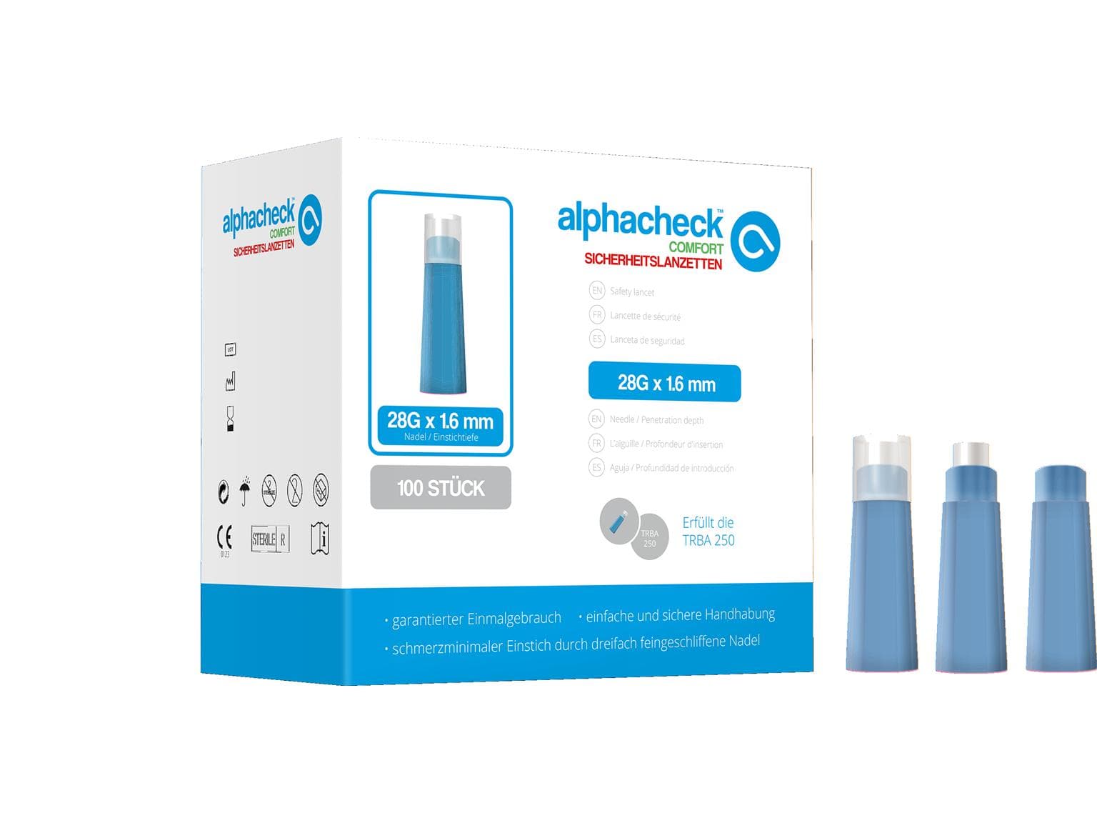 Sicherheitslanzetten alphacheck Comfort professional, 28 g, zum Einmalgebrauch,