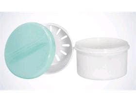 PE-Zahnprothesenbecher weiss, mit Einsatz, Deckelfarbe: grün