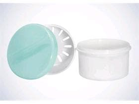 PE-Zahnprothesenbecher weiss, mit Einsatz, Deckelfarbe: grün