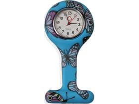 Schwesternuhr, Silikon, "Blue Butterfly" ø 4 cm, 8 cm lang