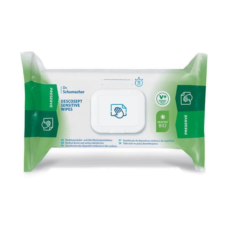Descosept Sensitive BioWipes,20 x 22 cm, alkoholische Desinfektionstücher für