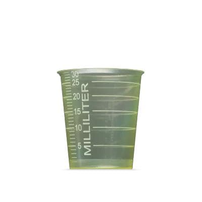 Medikamenten Becherli, gelb 30 ml, graduiert