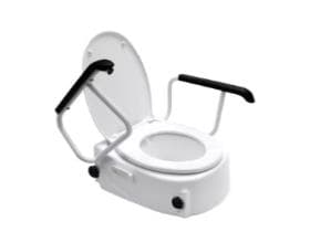 Höhenverstellbarer Toilettensitz, erhöht, weiss,mit gepolsterten Armlehnen