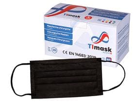 Mundschutzmasken 3-lagig schwarz, Typ IIR, PP-Vlies, schwarze Gummibänder,