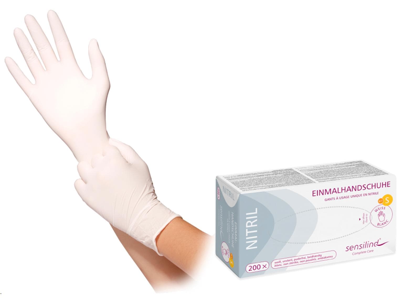 Handschuhe Nitril "Sensilind", Premium Grösse L, weiss, puderfrei, unsteril