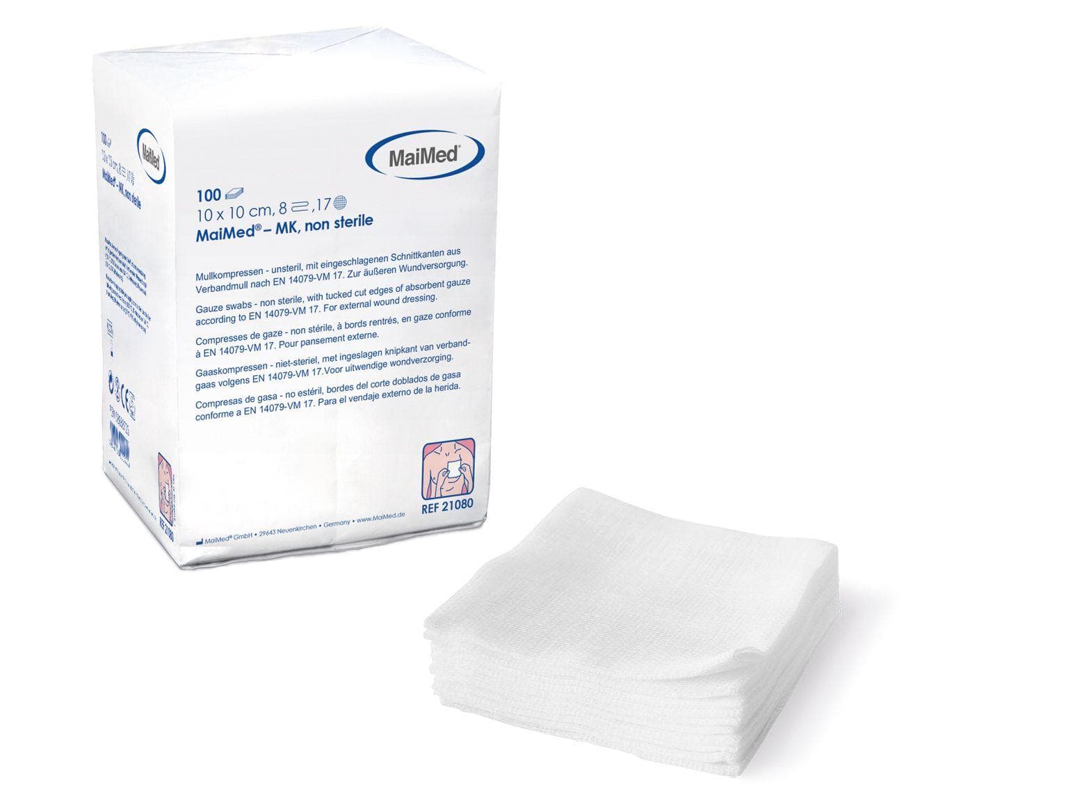 Mullkompressen, 5 x 5 cm, nicht steril 17 Fäden, 100% Baumwolle, 12-lagig