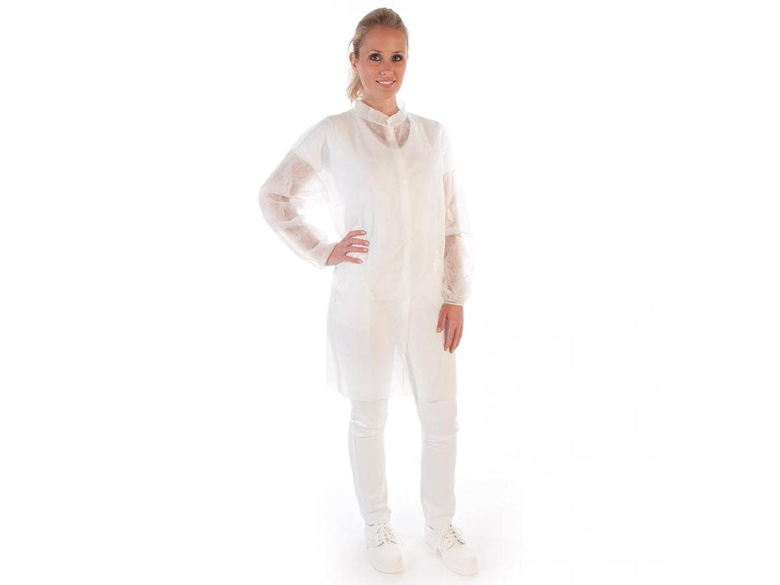 Besucherkittel PP-Vlies 30 gm2, Grösse M weiss, 110 cm lang, luftdurchlässig,