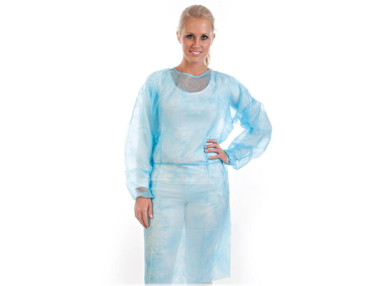 Besucherkittel PP-Vlies, Einwegkittel, 115 x 140cm Umfang, Einheitsgrösse, blau