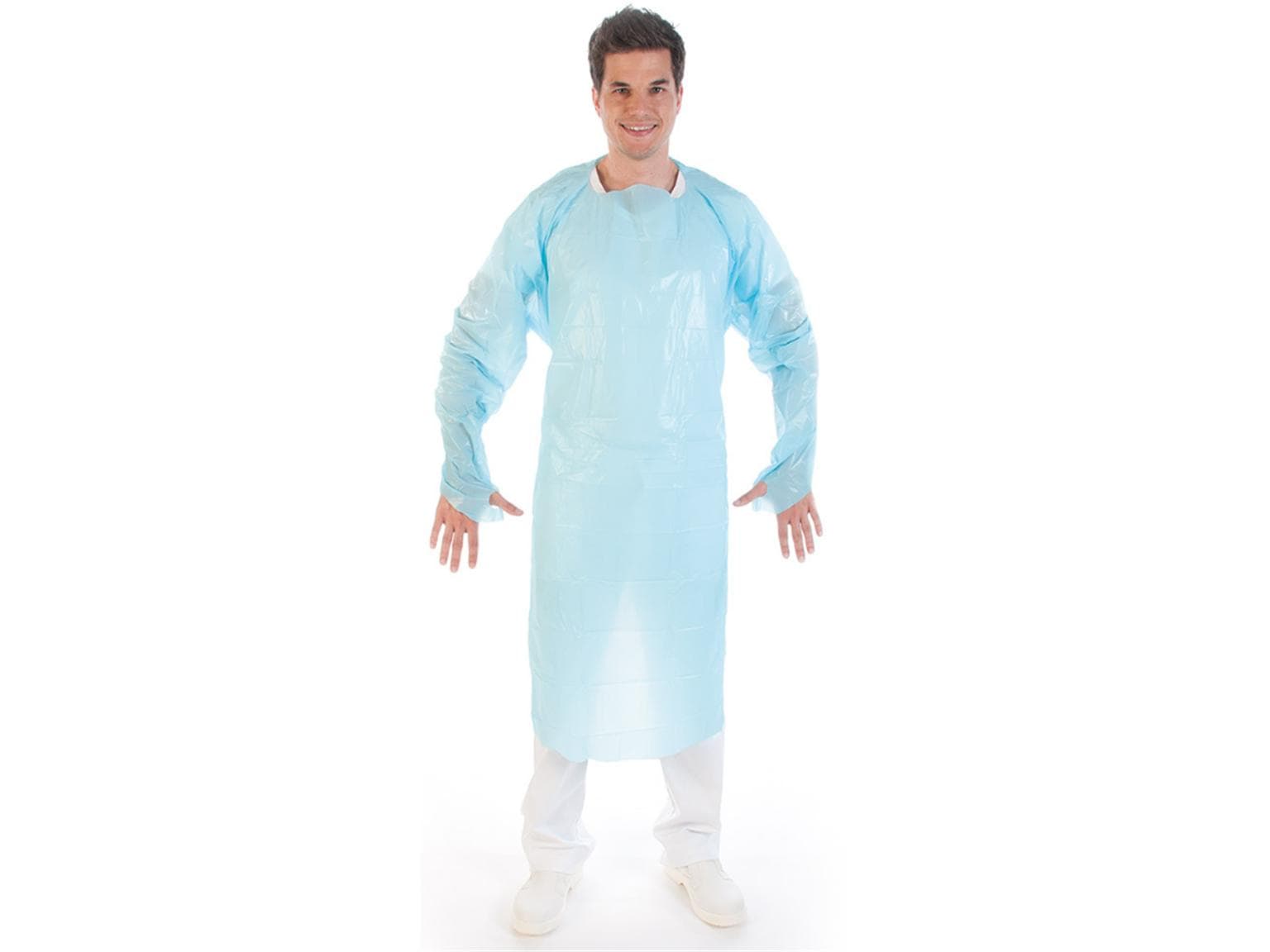 Untersuchungskittel mit Daumenloch, aus CPE, ca. 22 my, Grösse XXL, blau,