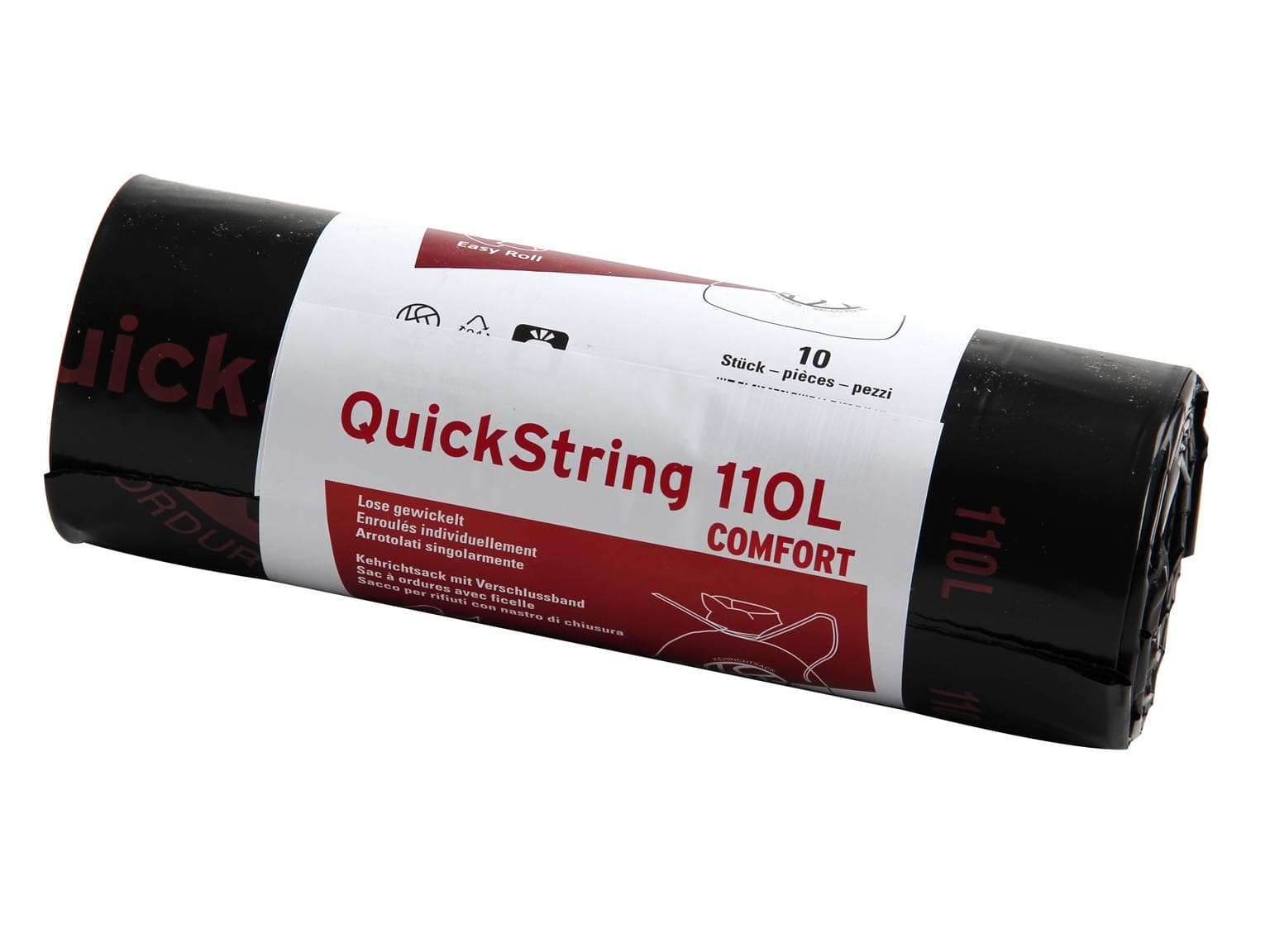 Abfallsäcke 110 Lt. schwarz, OKS, 50 µ 355/345 x 1100 mm, mit Verschlussband,