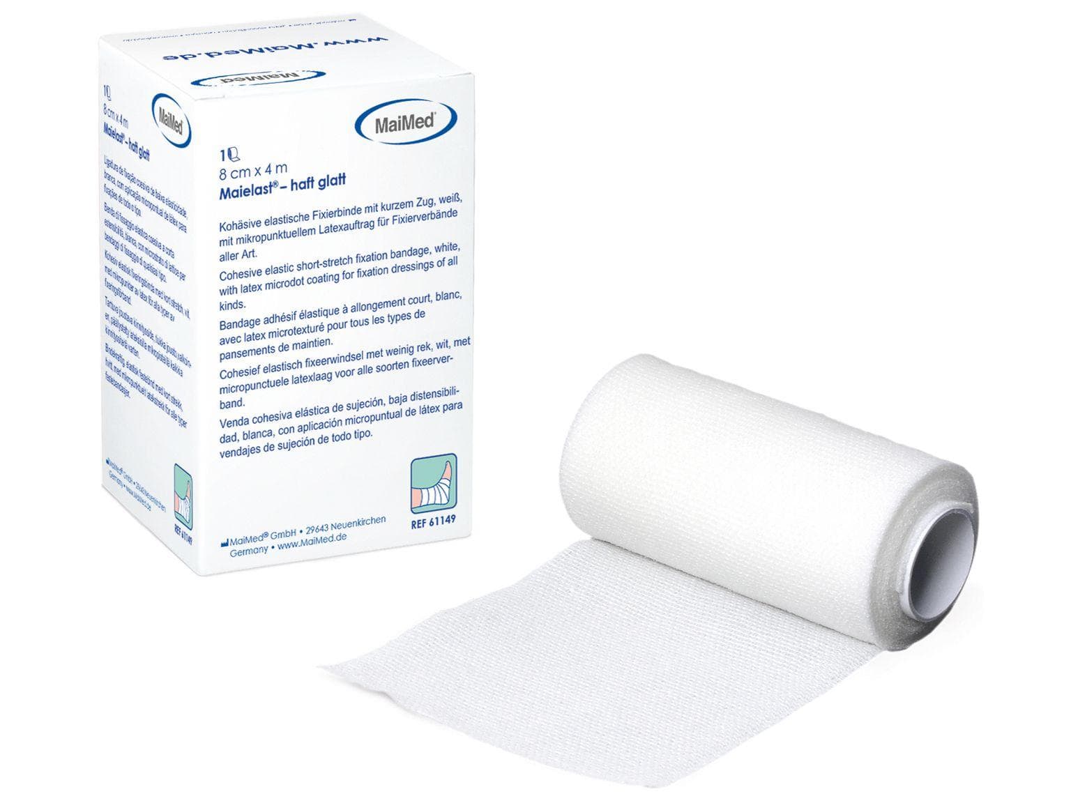 Elastische kohäsive Gazebinde, weiss 10 cm x 4 m, mit kurzem Zug