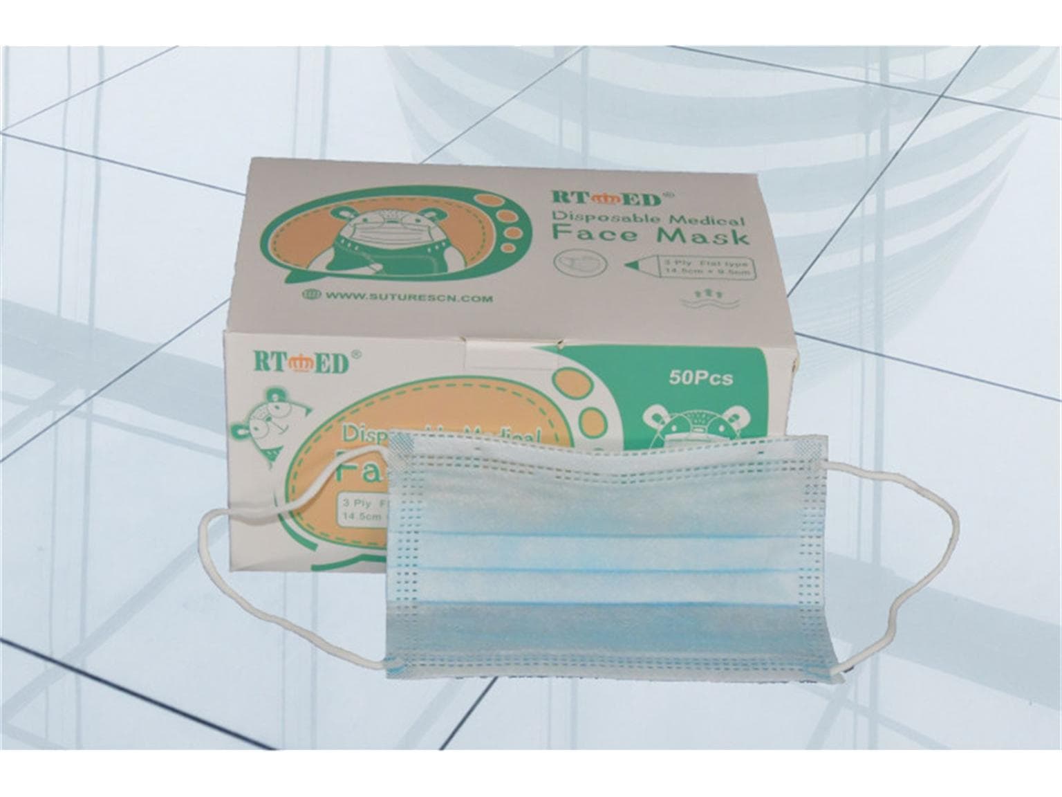 Kinder - Mundschutz, 3-lagig, blau,Typ I EN14683, 14,5 x 9,5 cm m. Gummibändern