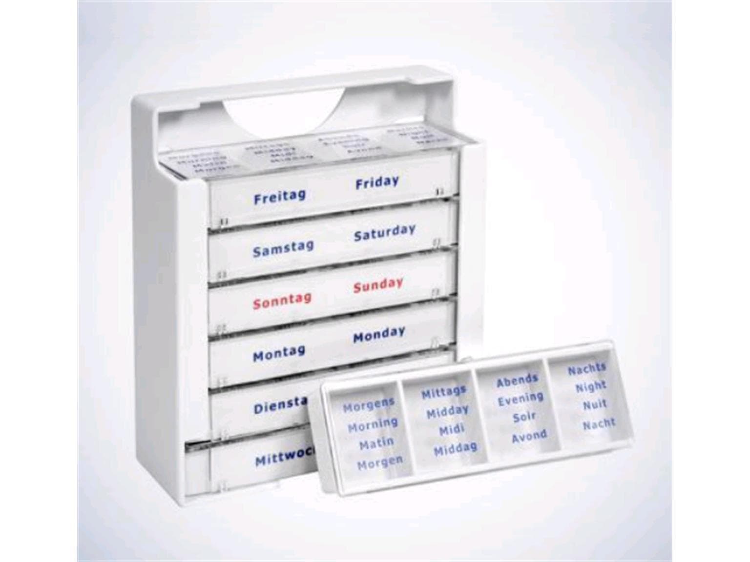 Tablettendispenser für 7 Tage, weiss, 10.5 x 3.9 x 12 cm