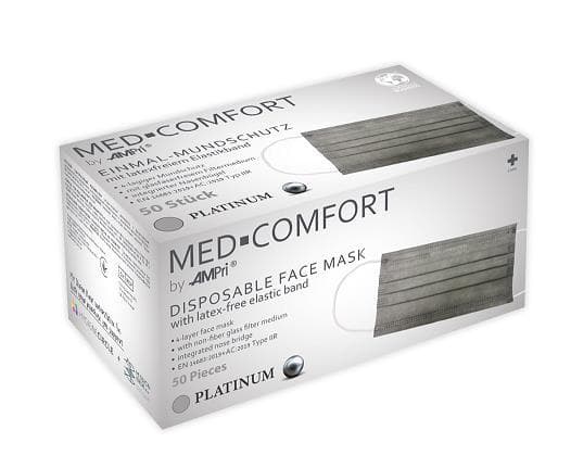 Mundschutzmaske Platinum, PP, 4-lagig, grau, Typ II R, EN 14683,