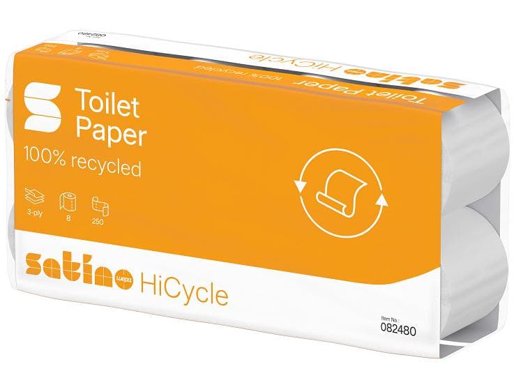WC-Papier HiCycle 100% Recycling,3-lagig hochweiss, 250 Blatt (9.4 x 11 cm)