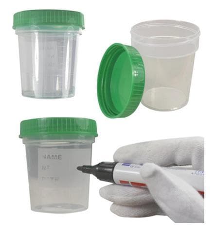 Urinprobebecher mit grünem Schraub- verschluss, Polypropylen, Inhalt 100 ml