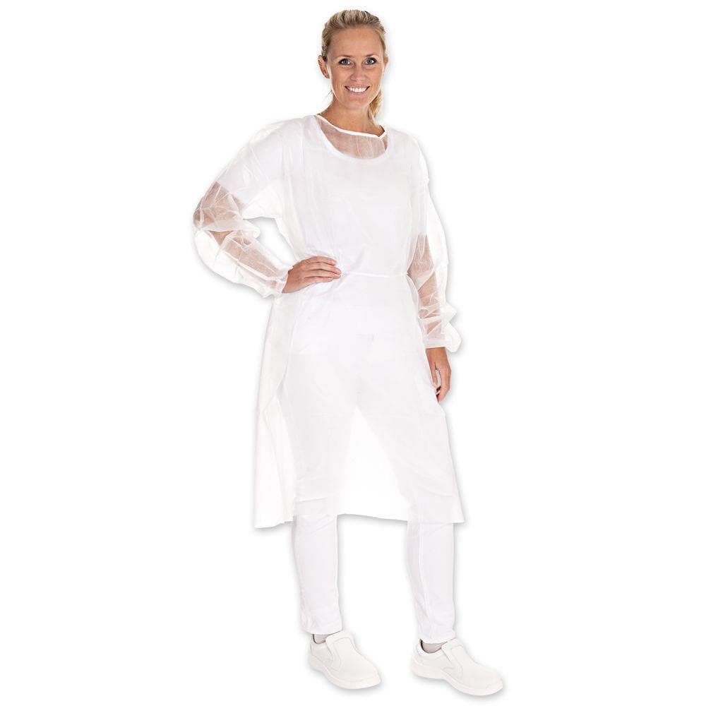 Einwegkittel, PP-Vlies, mit Armgummi, Grösse XXL, weiss, Länge: 140 cm,