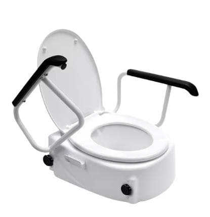 Höhenverstellbarer Toilettensitz, erhöht, weiss,mit gepolsterten Armlehnen