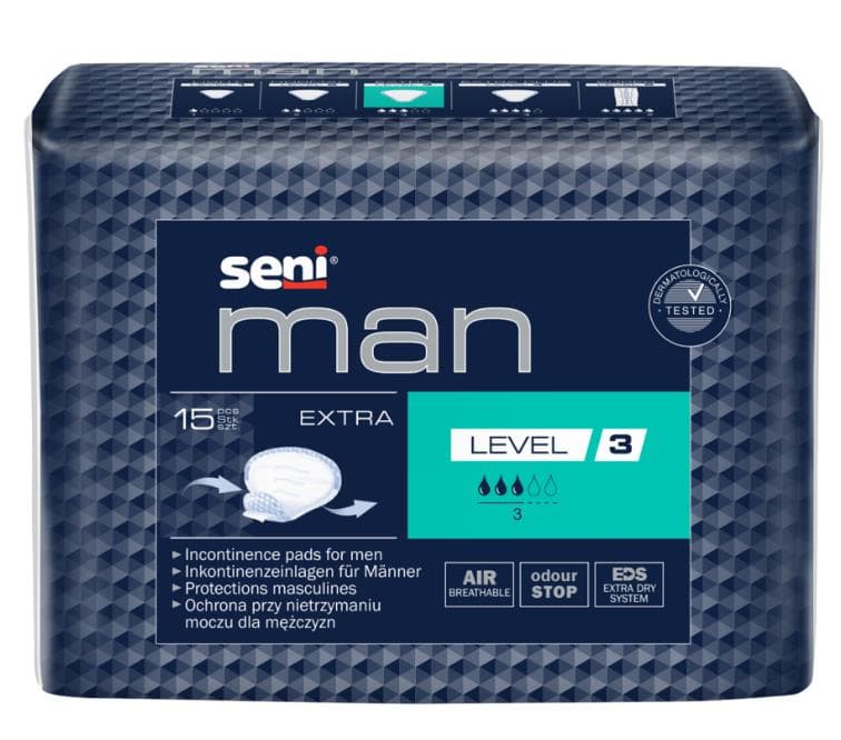 Seni Man Extra, Level 3, 500 ml atmungsaktiv, latexfrei, 19 x 23,5 cm