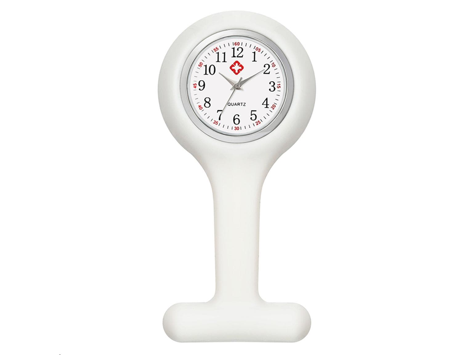 Schwesternuhr aus Silikon, weiss, ø 4 cm rund, 8 cm lang