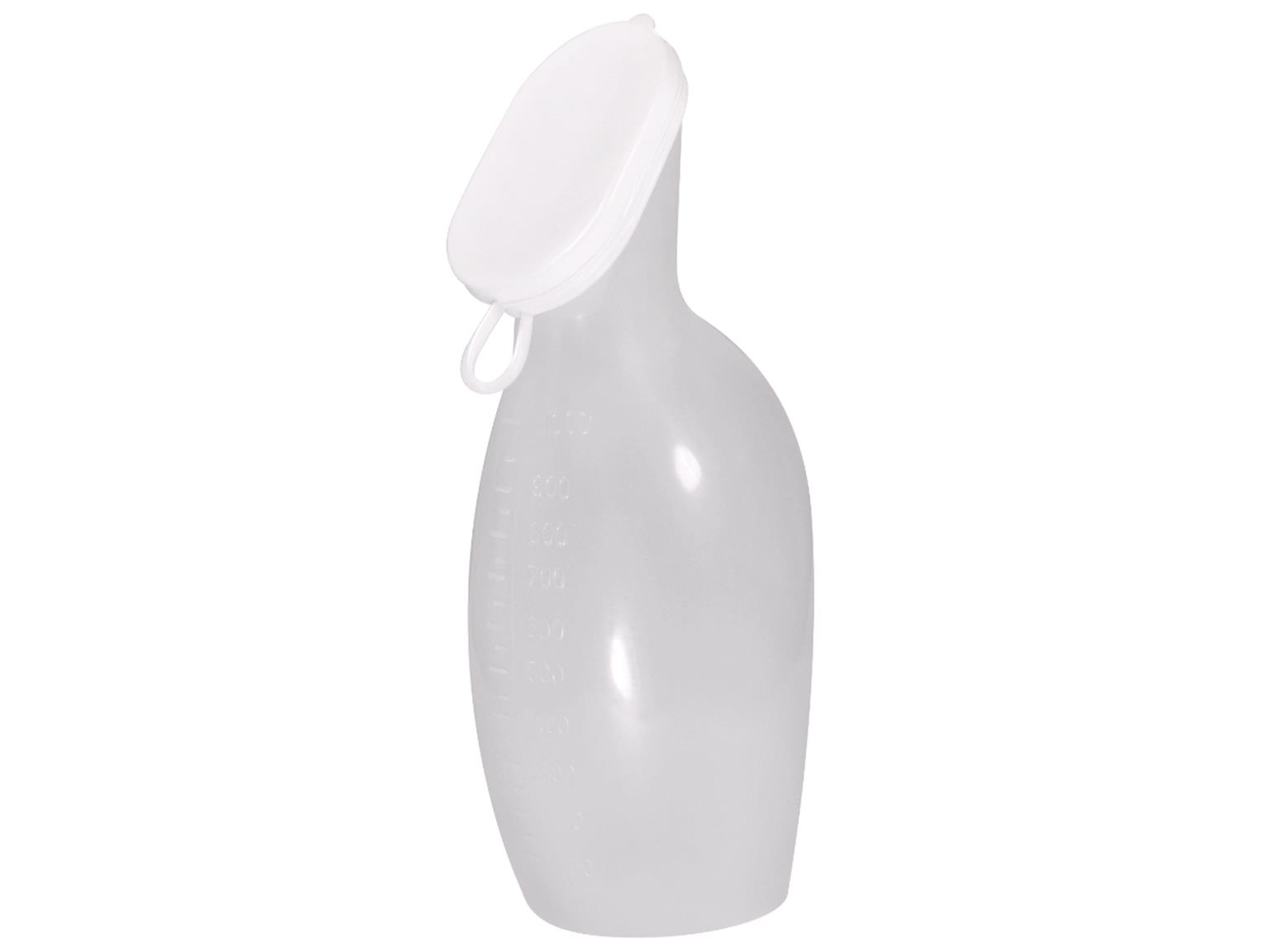 Urinflasche für Frauen aus Polypropylen, durchscheinend mit weissem Deckel