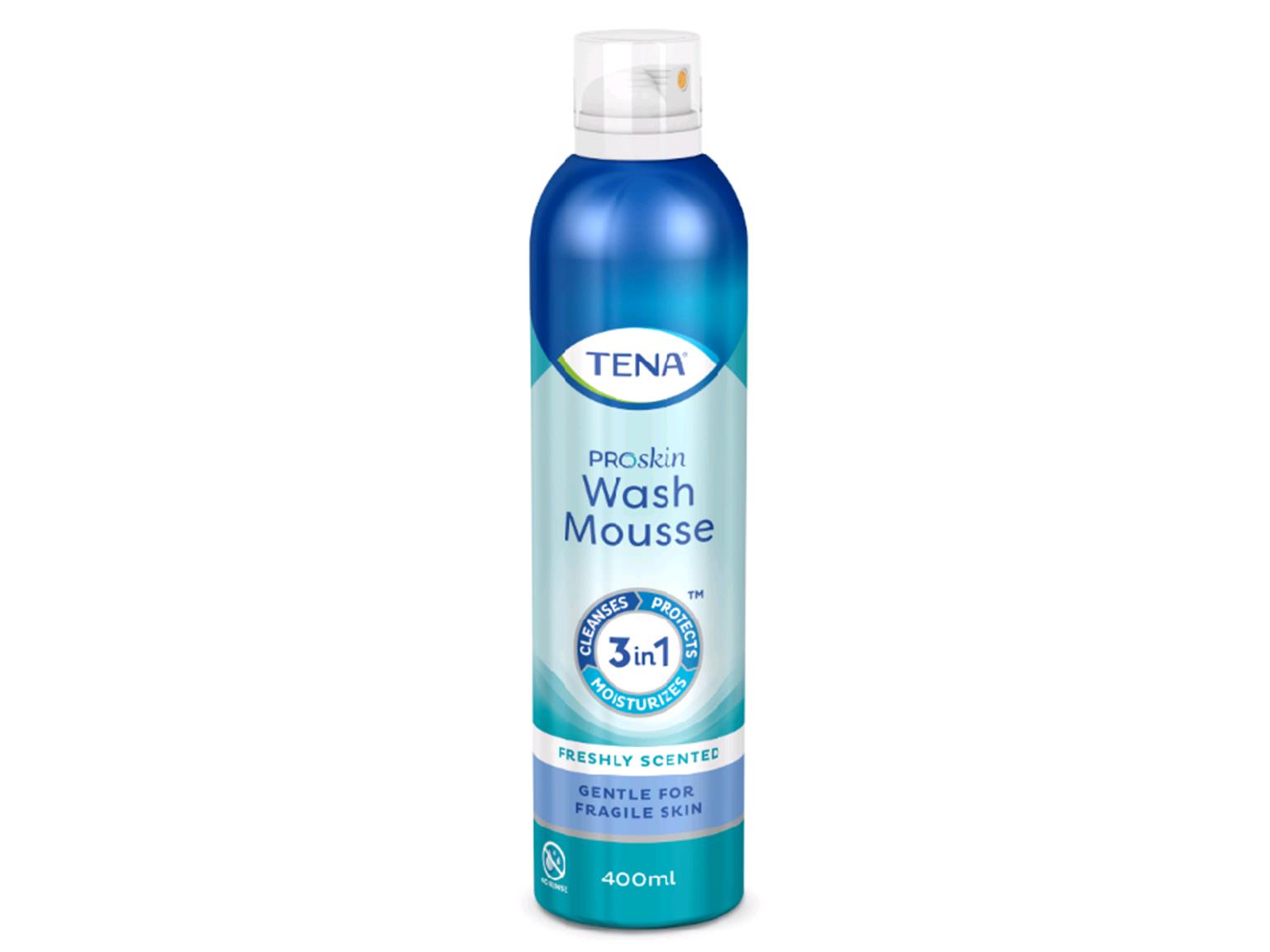 TENA Wash Mousse, 400 ml, 3-in-1-Schaum in einer Spraydose